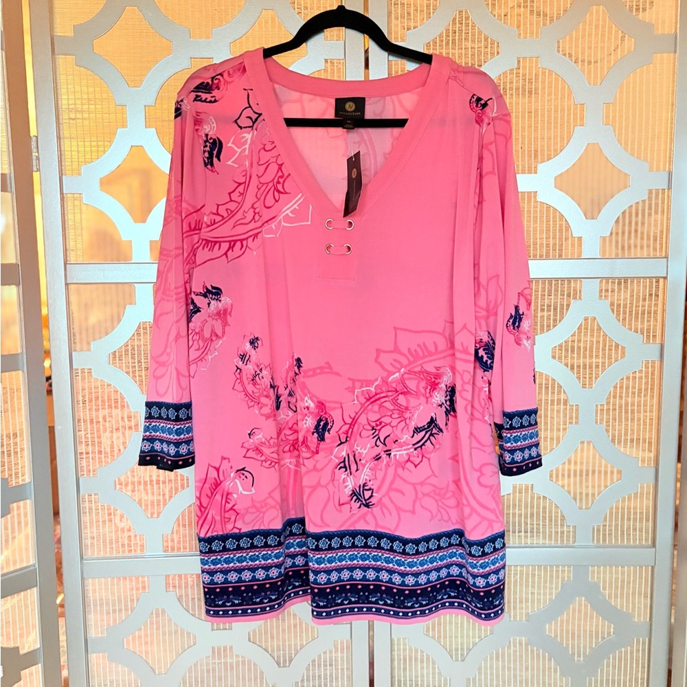 NWT JM Collection Pink and Blue Embellished Tunic